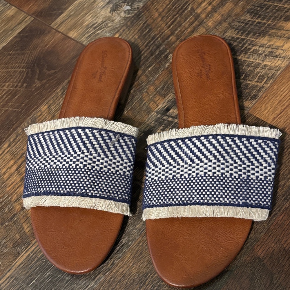 Blue and White woven slides